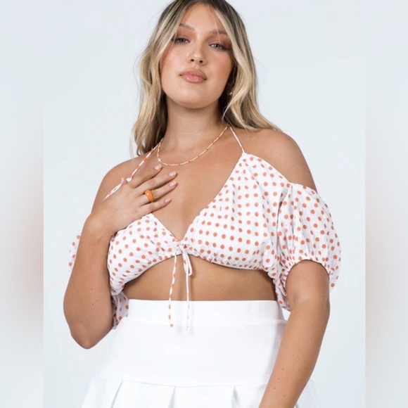 Women’s Princess Polly Pippa White / Red Halter Cold Shoulder Crop Top Size 10 - Picture 1 of 16